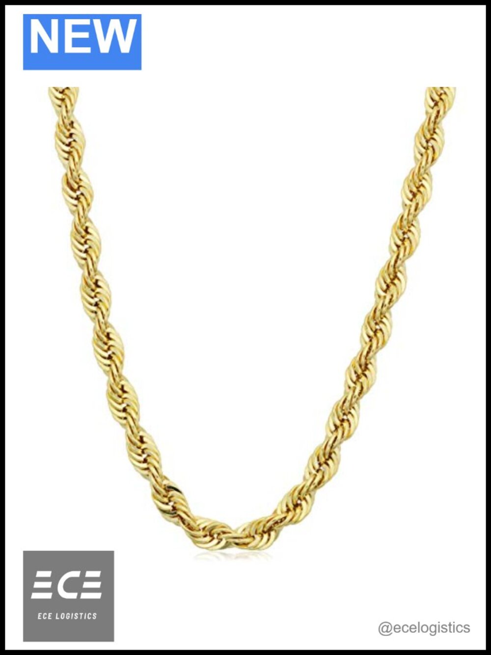 18k Gold Plated 3mm Rope Chain Necklace Spring Ring 22 in